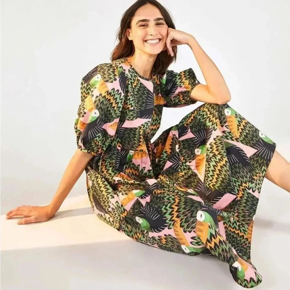 Farm Rio Pink Tucani Midi Dress